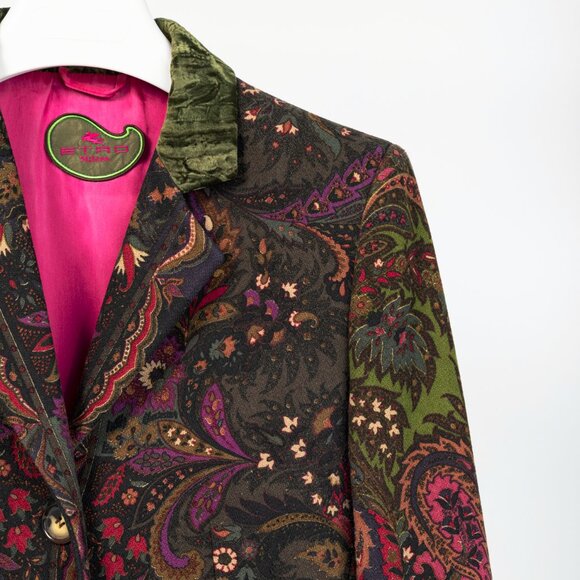 Etro Green Paisley Wool Buttoned Chester Coat - Picture 4 of 11